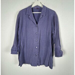 Tianello Womens XS Button-Up Purple Aida Blouse 3/4 Sleeve Tencel Blend Casual